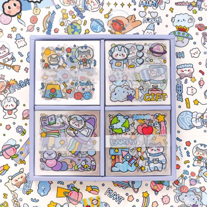 Bright International Journaling Supplies Cute Colorful Kawaii | Planet-space themed Stickers |Box Of 100 Sticker - works on resin too