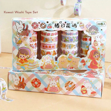 Kawaii Kiki and Nini in Flower Iceland Washi Tape (Masking Tape) - Pack of 20