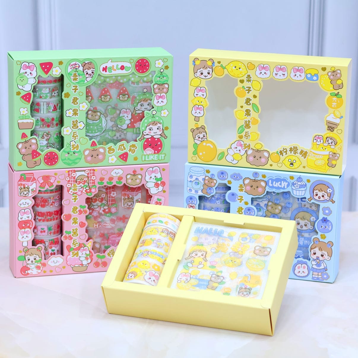 Bright International Washi Tape Kawaii Washi Tape Roll Set of 6 with Stickers Set of 6  I Scrapbooking and journaling Kit