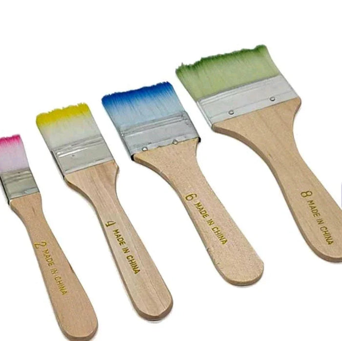 (Pack of 4) Flat Paint Brushes with Rainbow Synthetic Hair