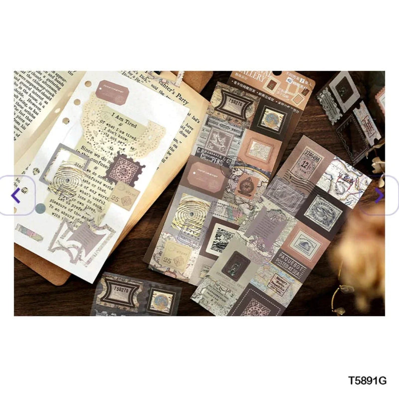 craftdev Mumbai branch Journaling Supplies Vintage stamp Border Journaling and scrapbooking Deco Stickers | Pack of 2 sheet stickers |