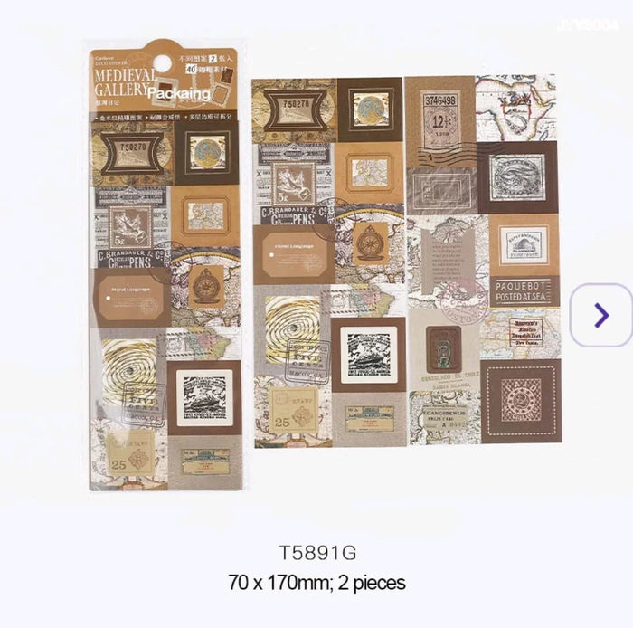 Vintage stamp Border Journaling and scrapbooking Decoration   Stickers | Pack of 2 sheet stickers |