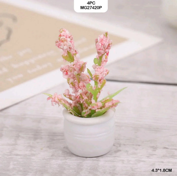 Cute Miniature Plant Pot with Flower - Pack of 4 Pieces