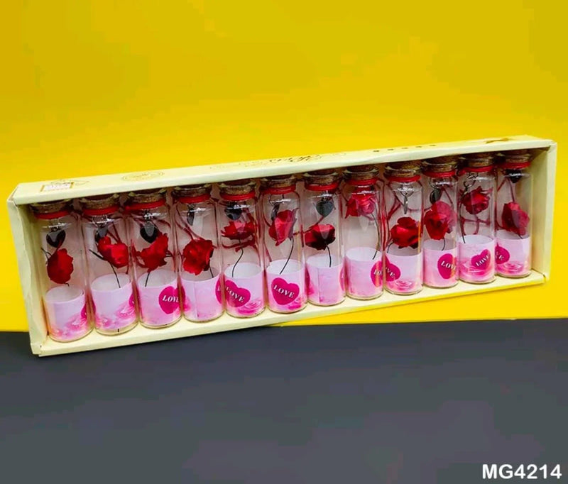 craftdev Mumbai branch Miniatures Pink floral Glass Message Bottle (pack of 12 bottles) I Vintage edition with filled charms