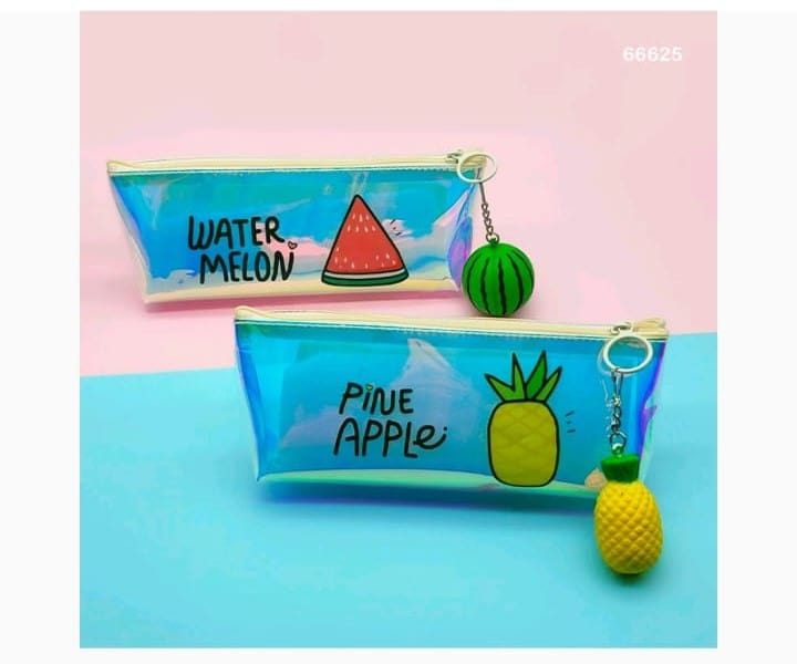 craftdev Mumbai branch Stationery Fruity Delights: Shiny Pencil Pouch with Fruit Charm Ring