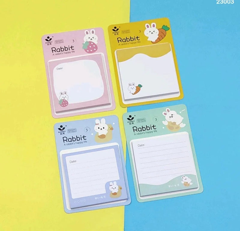 Image of a colorful Kawaii sticky notepad with various designs, showing its compatibility with different pens and durable, ink-resistant paper.