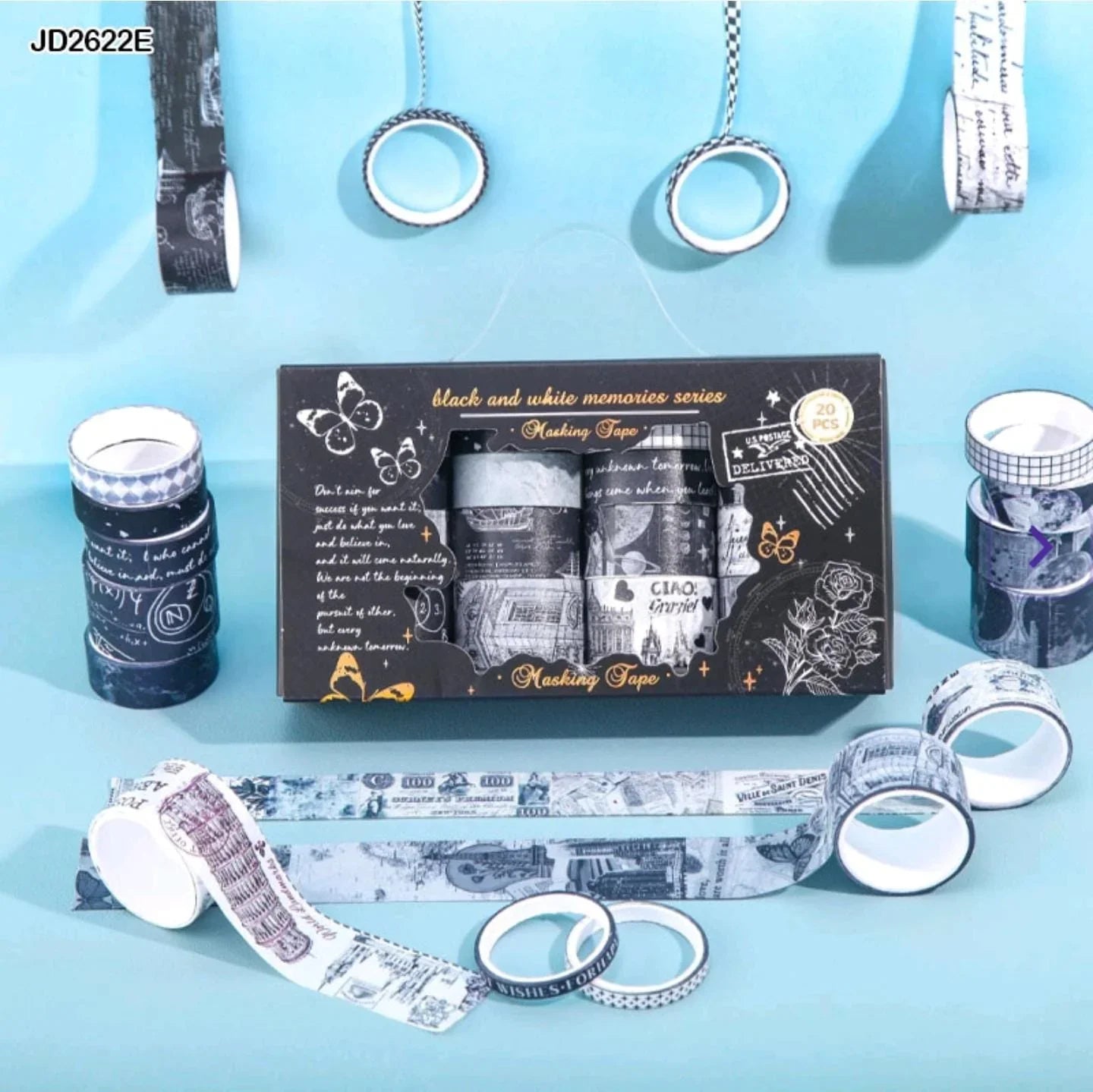 craftdev Mumbai branch Tapes & Adhesives JUMBO Premium high quality Black & white Washi tape  (pack of 20 tapes)