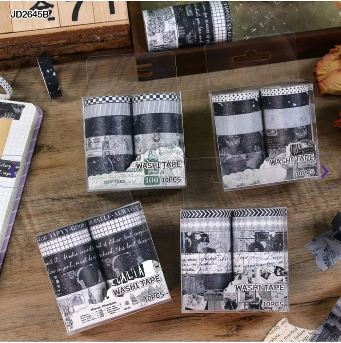 Vintage Black and white  washi tape  (contain 10 unit tapes)