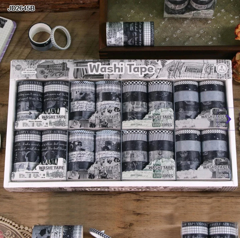 craftdev Mumbai branch Tapes & Adhesives Vintage Black and white  washi tape  (pack of 10 tapes)