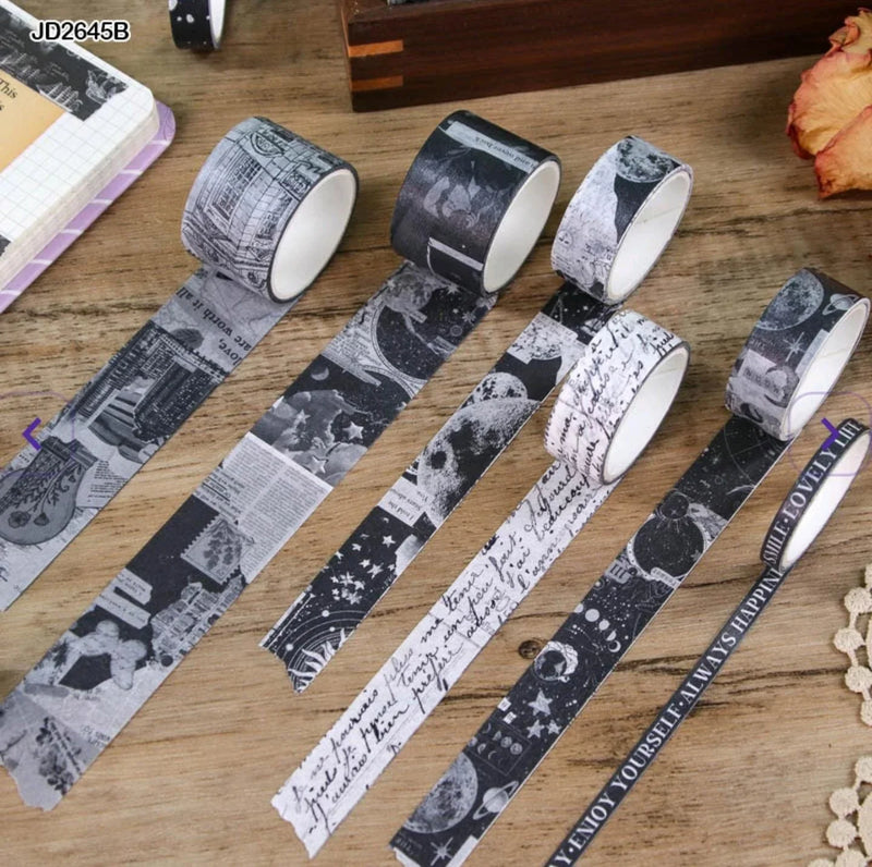 craftdev Mumbai branch Tapes & Adhesives Vintage Black and white  washi tape  (pack of 10 tapes)