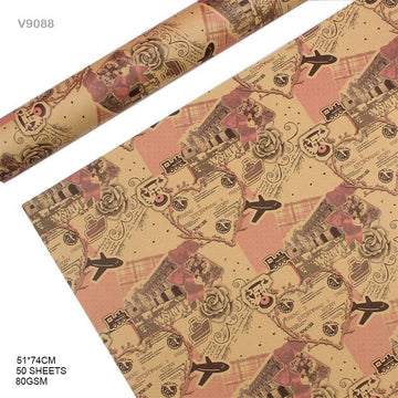 Vintage Style Gift Wrapping Paper - Contain 1 Unit Sheet