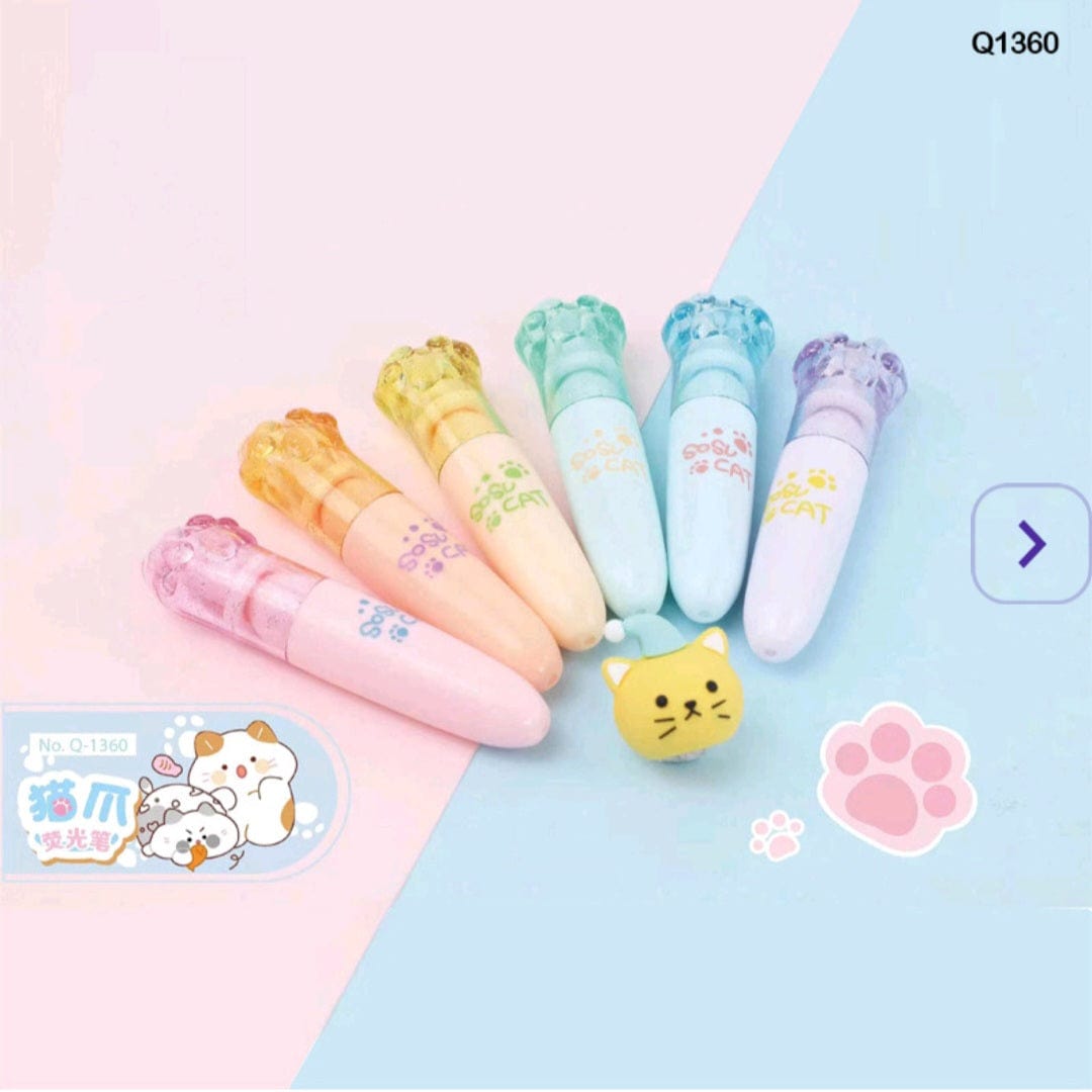 craftdev Paw pastel highlighter (Pack of 6) | Kawaii return Gift Highlighter  | Korean Highlighter