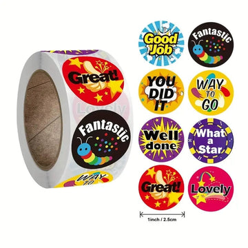 500Pcs/Roll Cartoon Reward Stickers - Cute Students Motivation Teacher Encouragement Sticker