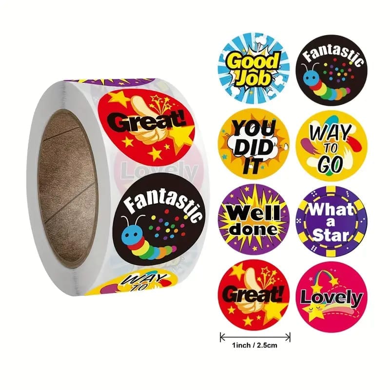 craftdev Thankyou Stickers 500Pcs/Roll Cartoon Reward Stickers - Cute Students Motivation Teacher Encouragement Sticker