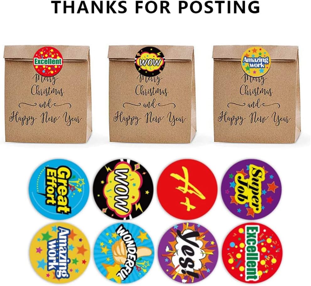 craftdev Thankyou Stickers 500Pcs/Roll Cartoon Reward Stickers for Students