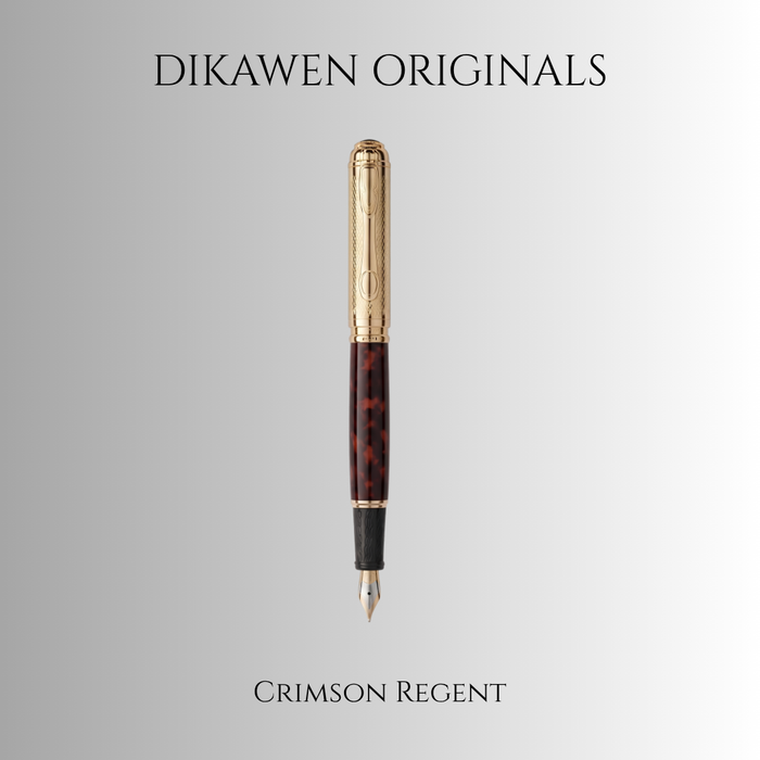 DIKAWEN ORIGINALS – "Crimson Regent" Premium Fountain Pen | Engraved Golden Cap | Marbled Barrel