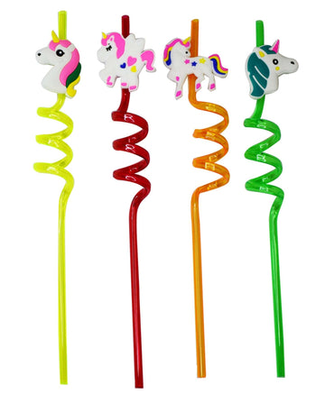 crystal Toys UNICORN Cartoon Reusable Spiral Straw Pack of 4 - Color May Vary | Eco-Friendly and Fun Straws