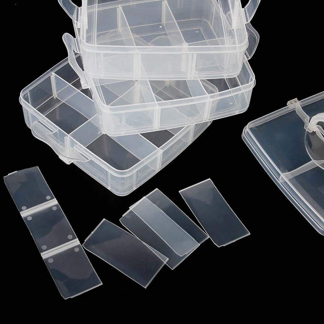 Dj household Transparent 3-Layer 18-Grid Plastic Organizer - Ideal for Jewelry, Crafts, and Accessories (Removable Dividers)