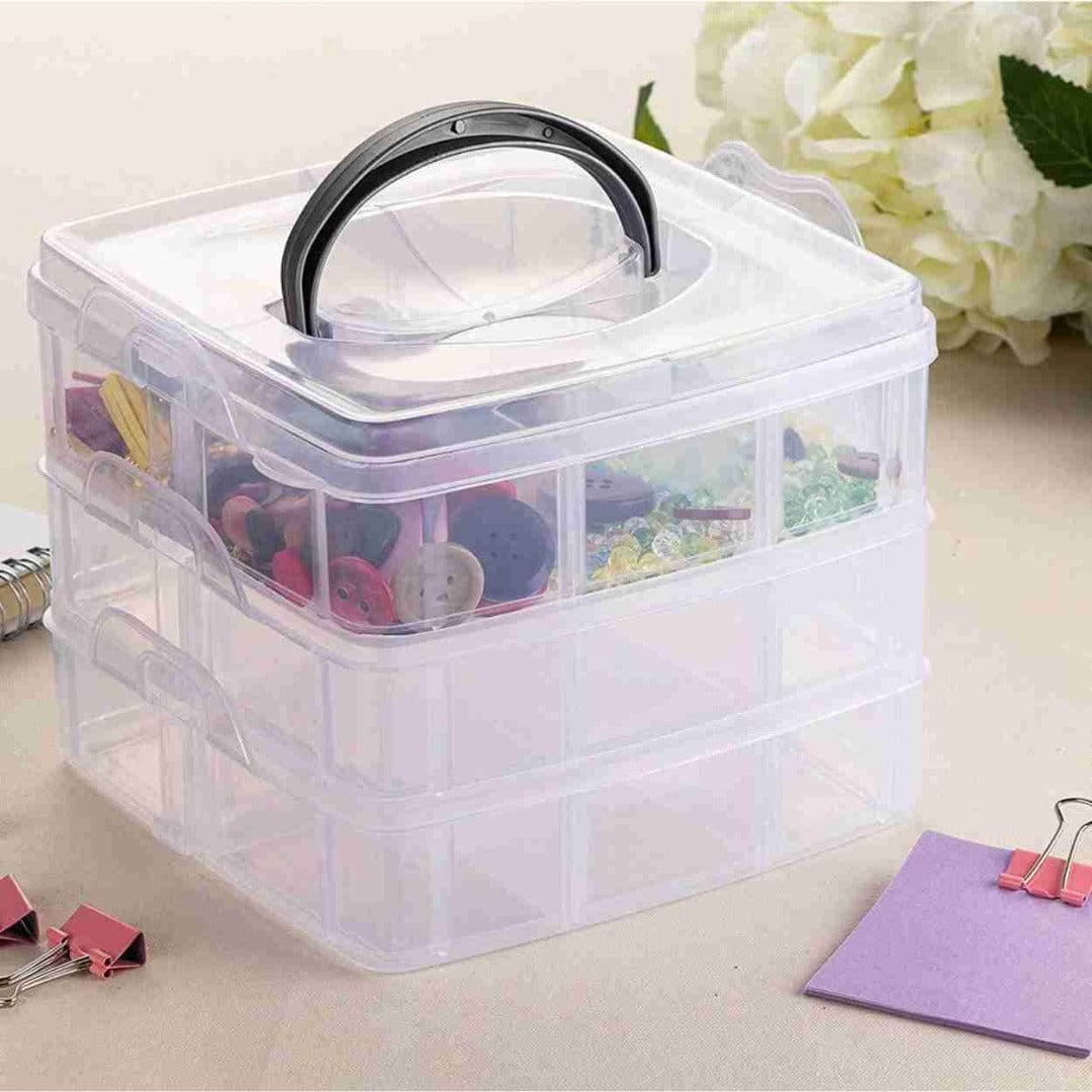 Dj household Transparent 3-Layer 18-Grid Plastic Organizer - Ideal for Jewelry, Crafts, and Accessories (Removable Dividers)