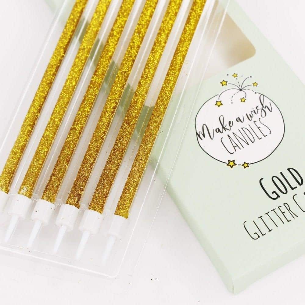 Eva party shop Birthday Supplies Golden Glitter Birthday Candle Pack of 6 with candle stand- Add Elegance to Your Celebration