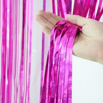 Pink Metallic Foil Curtains for Decoration - Fringe Backdrop Curtains (6x3FT)