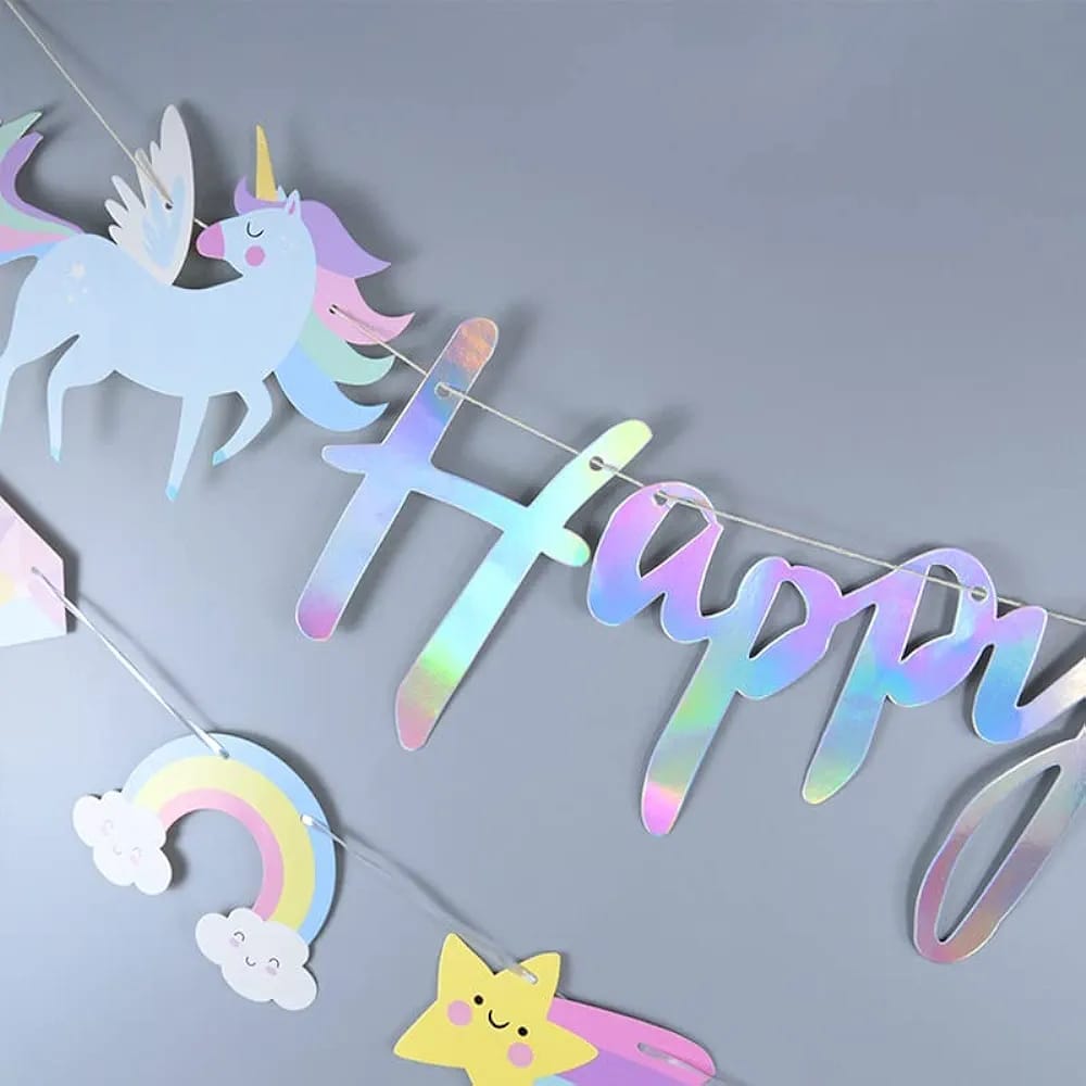 Unicorn Happy Birthday Banner with Unicorn Hanging Props Make Your B