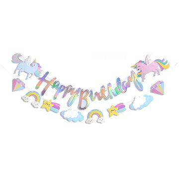 Unicorn Happy Birthday Banner with Unicorn Hanging Props - Make Your Birthday Magical
