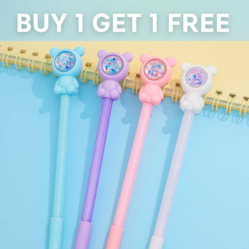 (Buy 1 Get 1 Free ) Pastel Teddy with sequins pen l Pack of 1