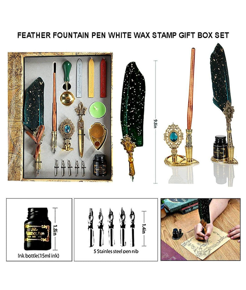 Feather Fountain Pen With Wax Stamp Gift Box Set Raw4355