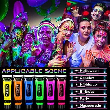 Inkarto Colors & So much! 14.2 ml -Glow in the Dark Water Washable Neon Makeup Tubes -  | Stand Out with Vibrant, Luminescent Colors