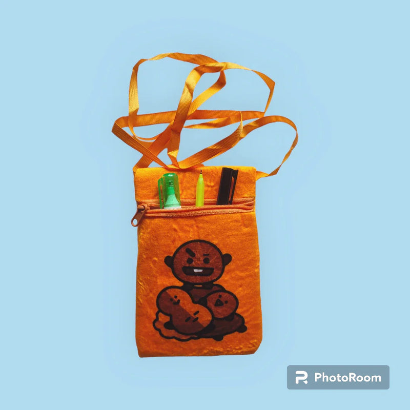 Inkarto Dark yellow Bt21 Bts furr pouch for kids Return gifts | Fur Pencil Pouch for kids | Pack of 1