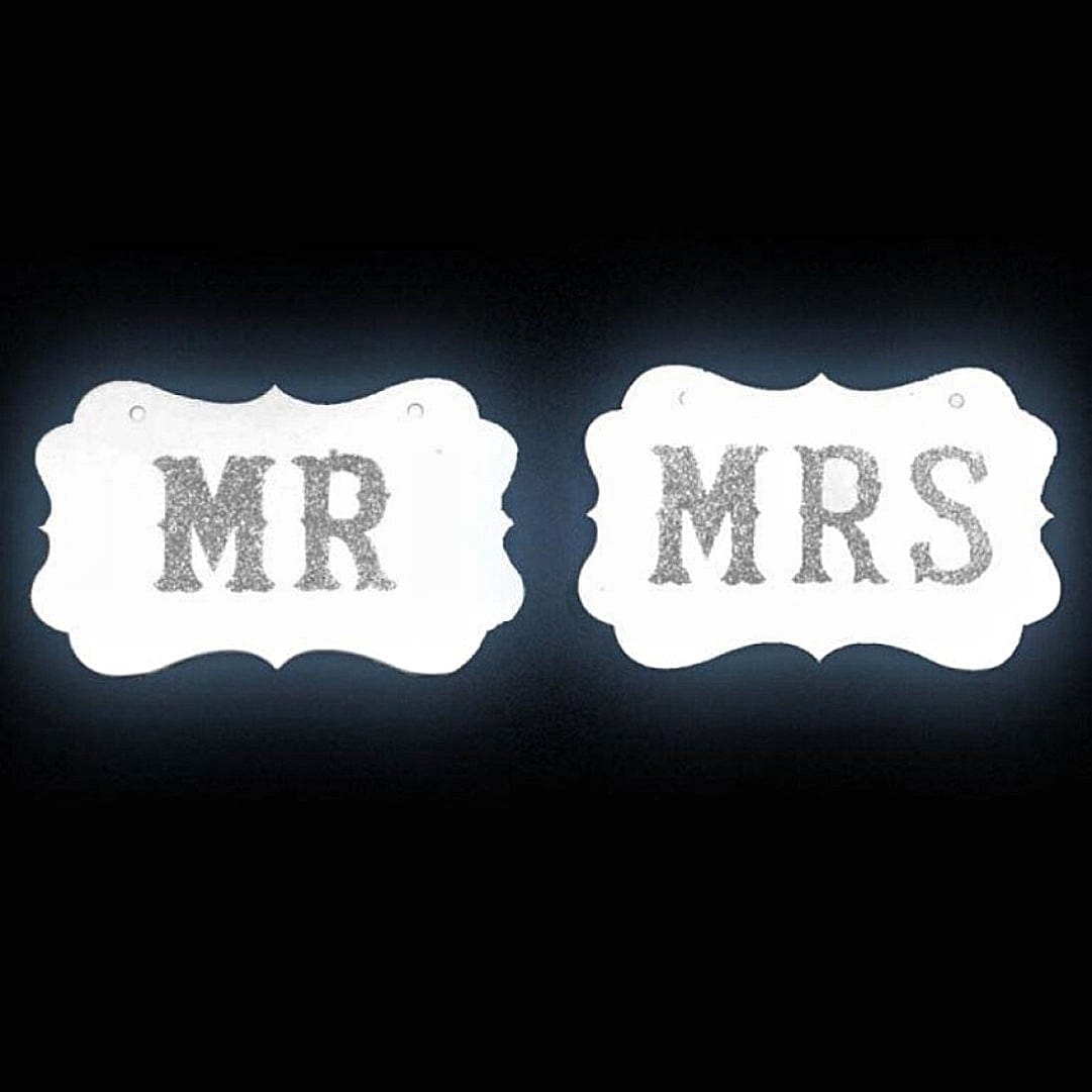 Inkarto Decoration Supplies Mr Mrs white banner with silver letters ribbon included  size-23x15x0.4 cm