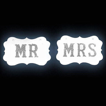 Mr Mrs white banner with silver letters ribbon included  size-23x15x0.4 cm