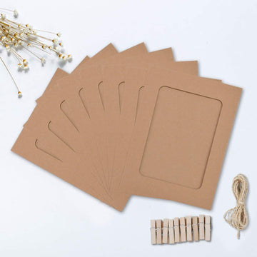 Inkarto Get Creative with DIY Kraft Paper Photo Frames - 10 PCS Set with Clips and Twine (brown)