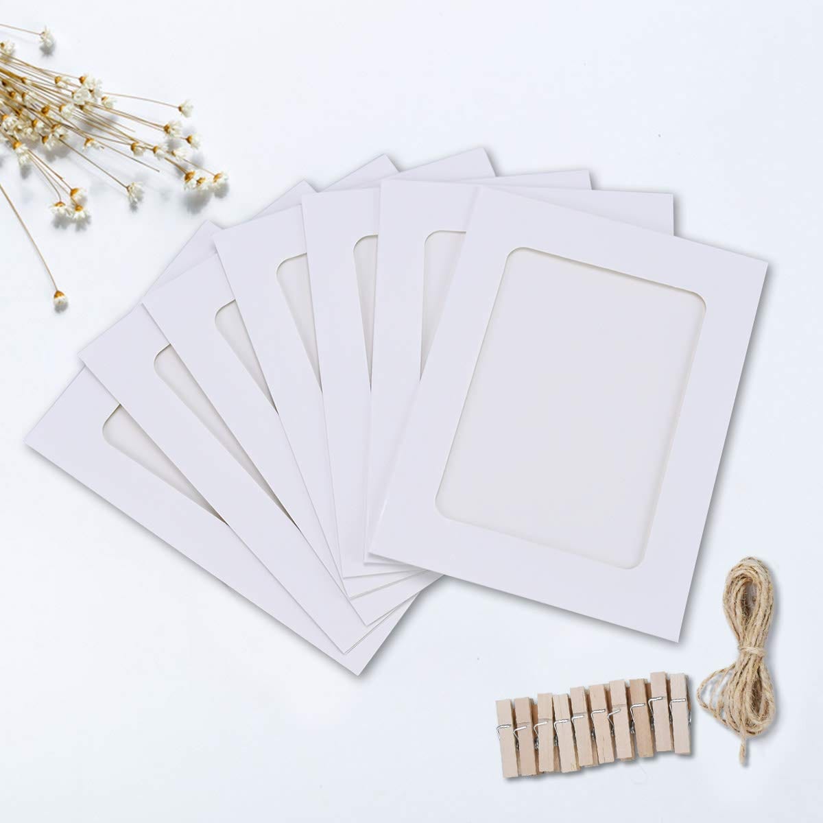 Inkarto Get Creative with DIY Kraft Paper Photo Frames - 10 PCS Set with Clips and Twine (white)