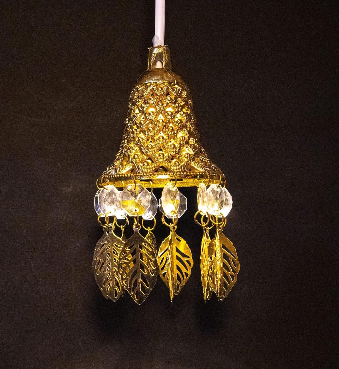 Inkarto LED jhoomer decorative multicoloured changing in golden body and crystal and metal petals for decoration, festival, party and religious place etc.