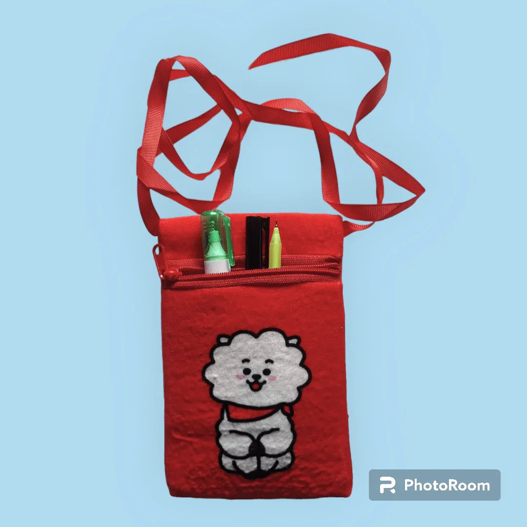 Inkarto Red Bt21 Bts furr pouch for kids Return gifts | Fur Pencil Pouch for kids | Pack of 1