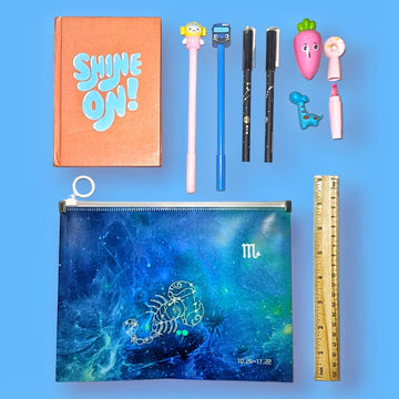 Zodiac-Inspired Stationery combo Set - Donut Highlighter, Zodiac Pens, and More