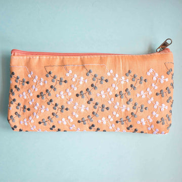 Stylish Floral Hand Stitch Cloth Pouch | Perfect for Weddings, Cosmetics, Jewelry, and More | 2 Compartments | Size: 25 x 12 cm
