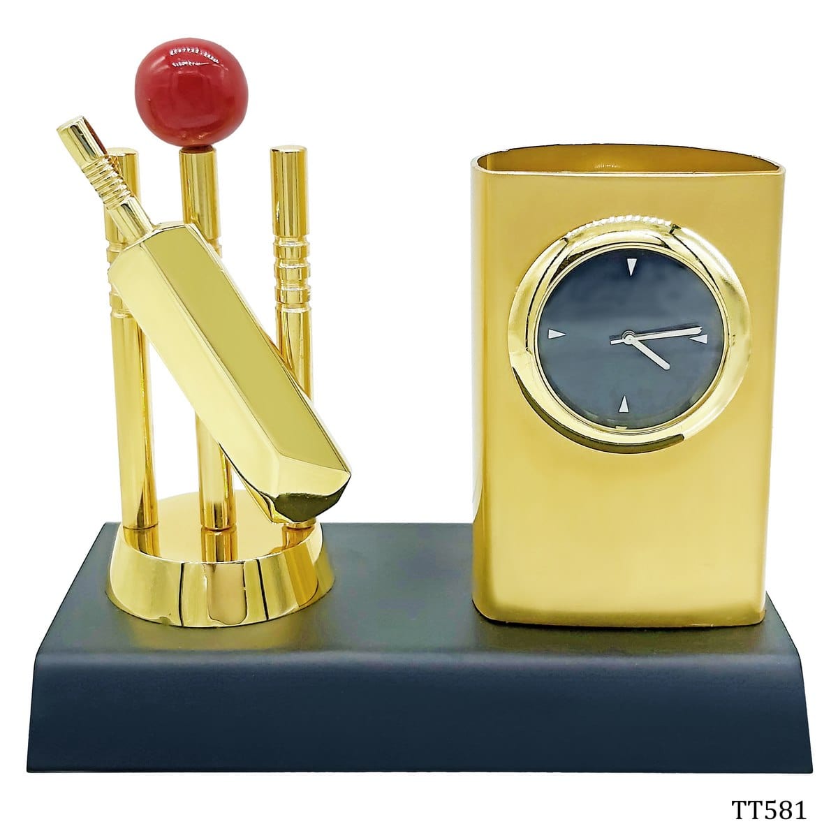 jags-mumbai 1 Pen Stand Table Top Cricket Tophi with Pen Stand Clock TT581