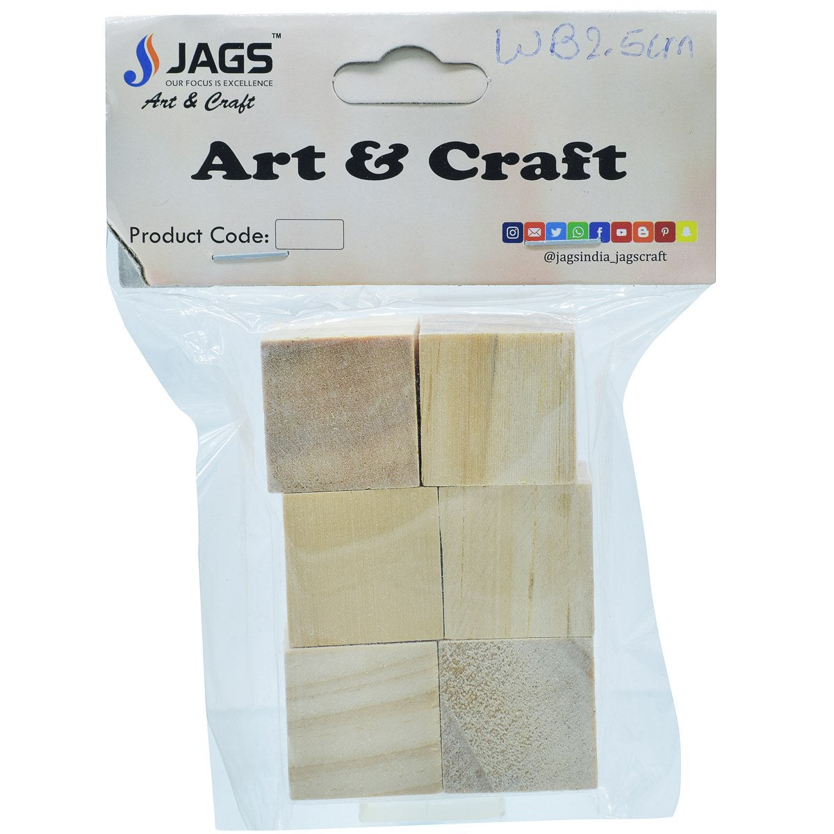 jags-mumbai Acrylic & Wooden Cutout Wooden Block Square 2.5CM 6Pcs WB2.5CM
