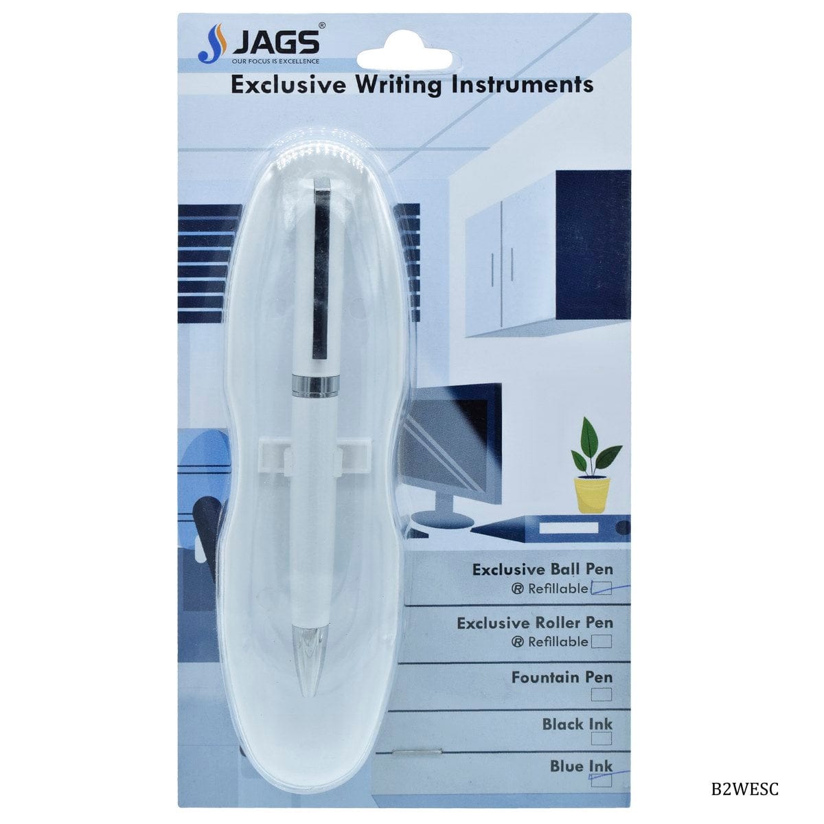 jags-mumbai Ball Pens Elegance in Writing: White-Silver Ball Pen in Blister Packing