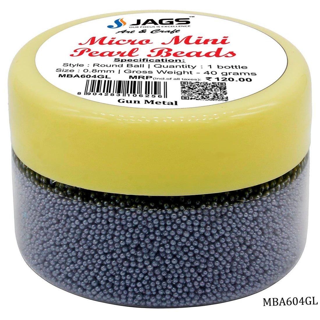 jags-mumbai Beads Micro Mini Pearl Beads 45gm Net Gun Metal