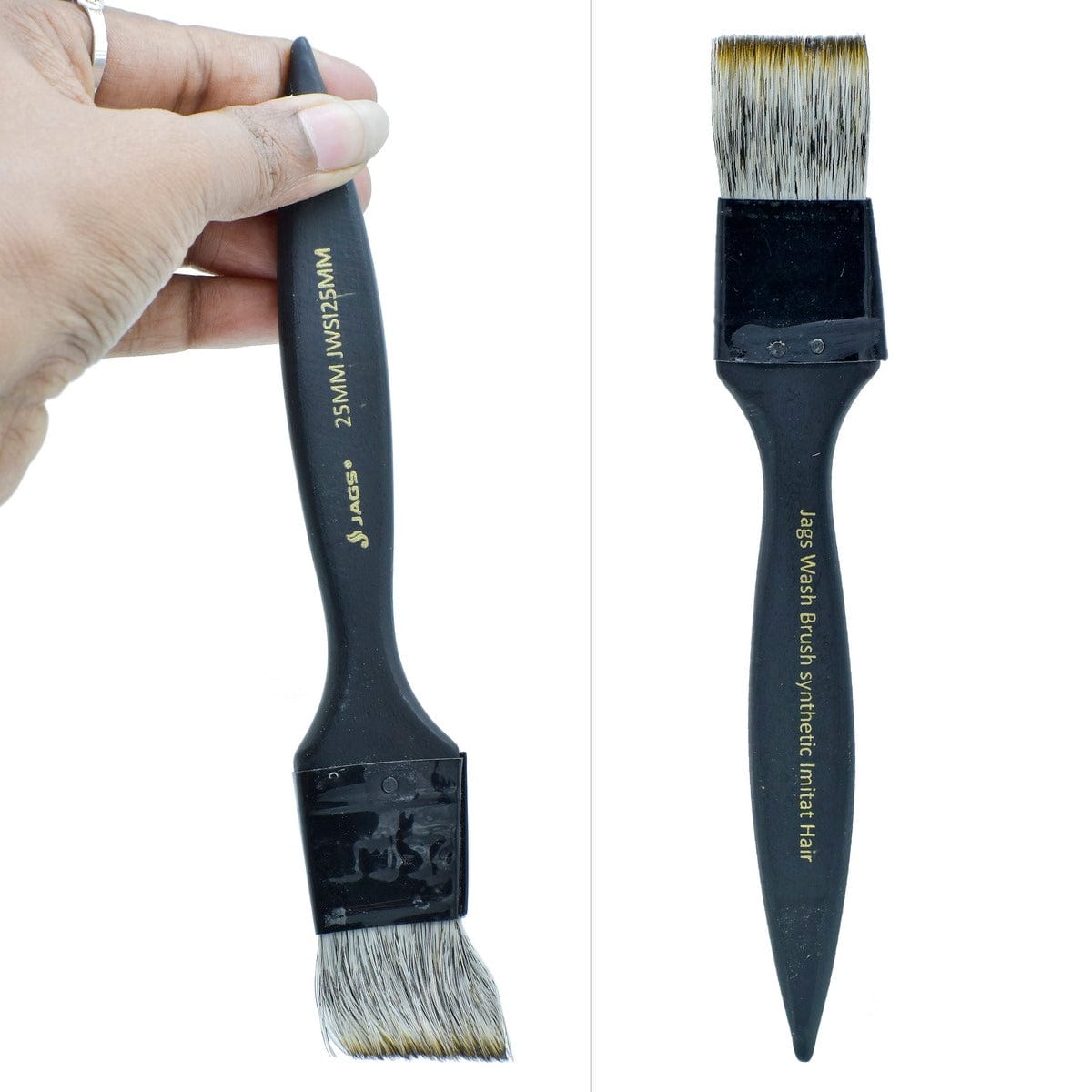 jags-mumbai Brush Deluxe Wash Brush: Synthetic Imitation Hair, Black Handle - 25MM