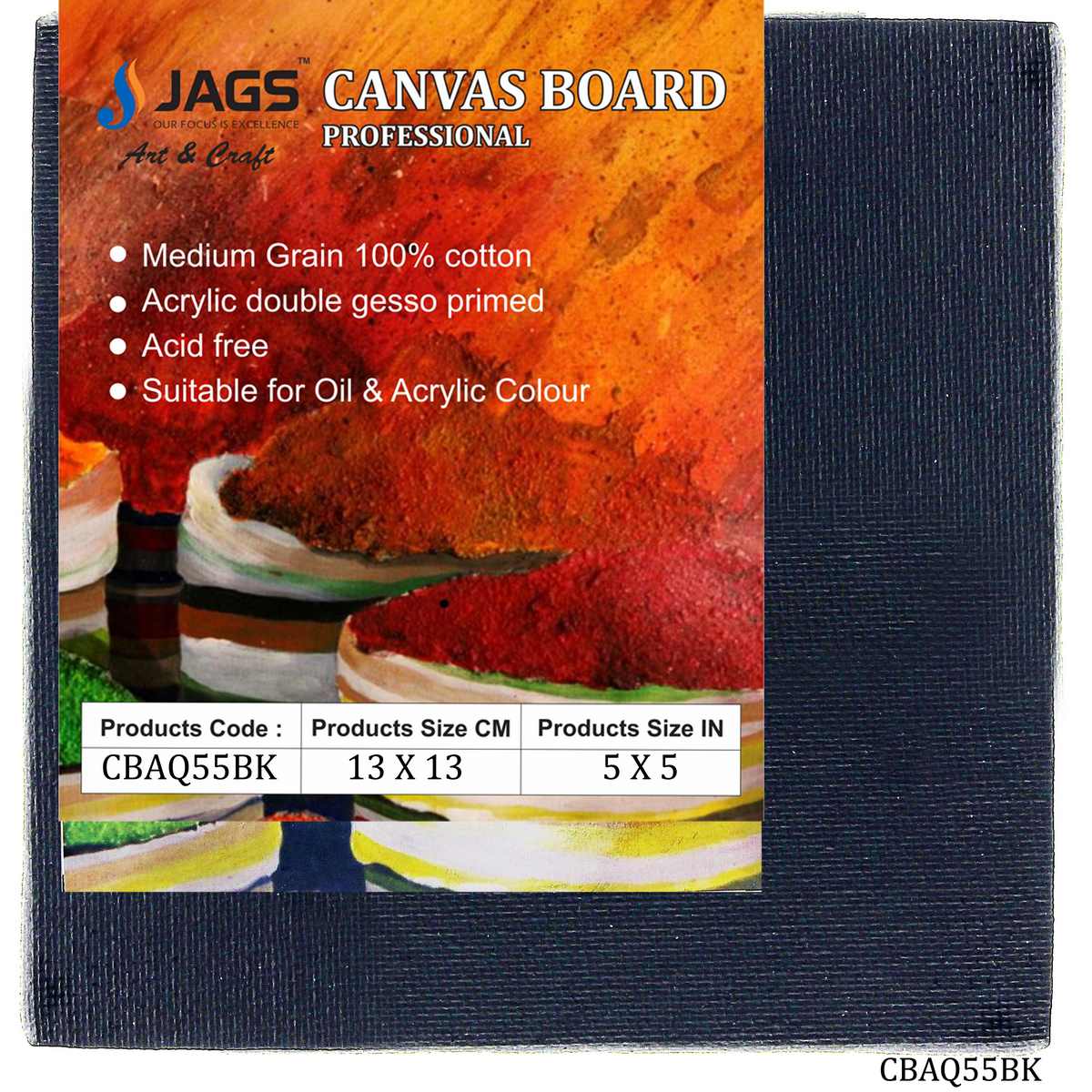 jags-mumbai canvas Boards Canvas Board Artist Quality Black 5X5inch