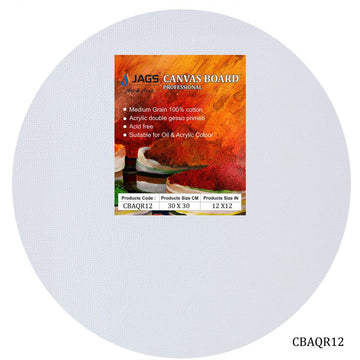 Canvas Board Round Artist Quality White 12X12Inches