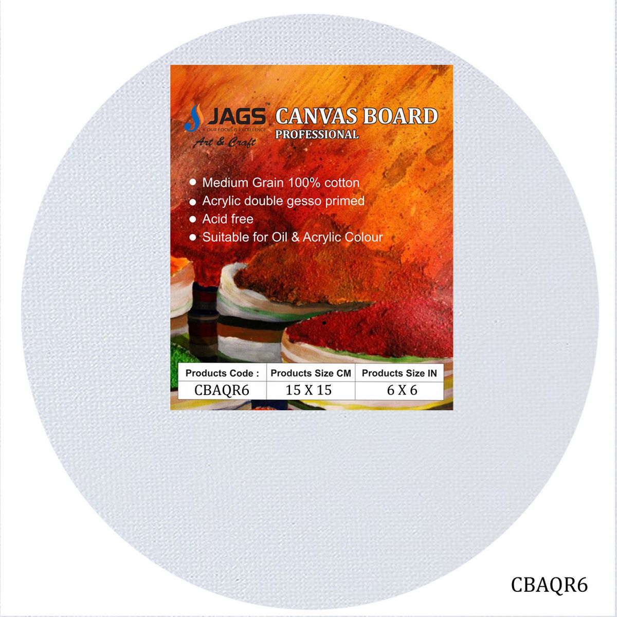 jags-mumbai canvas Boards Canvas Board Round Artist Quality White 6Inch