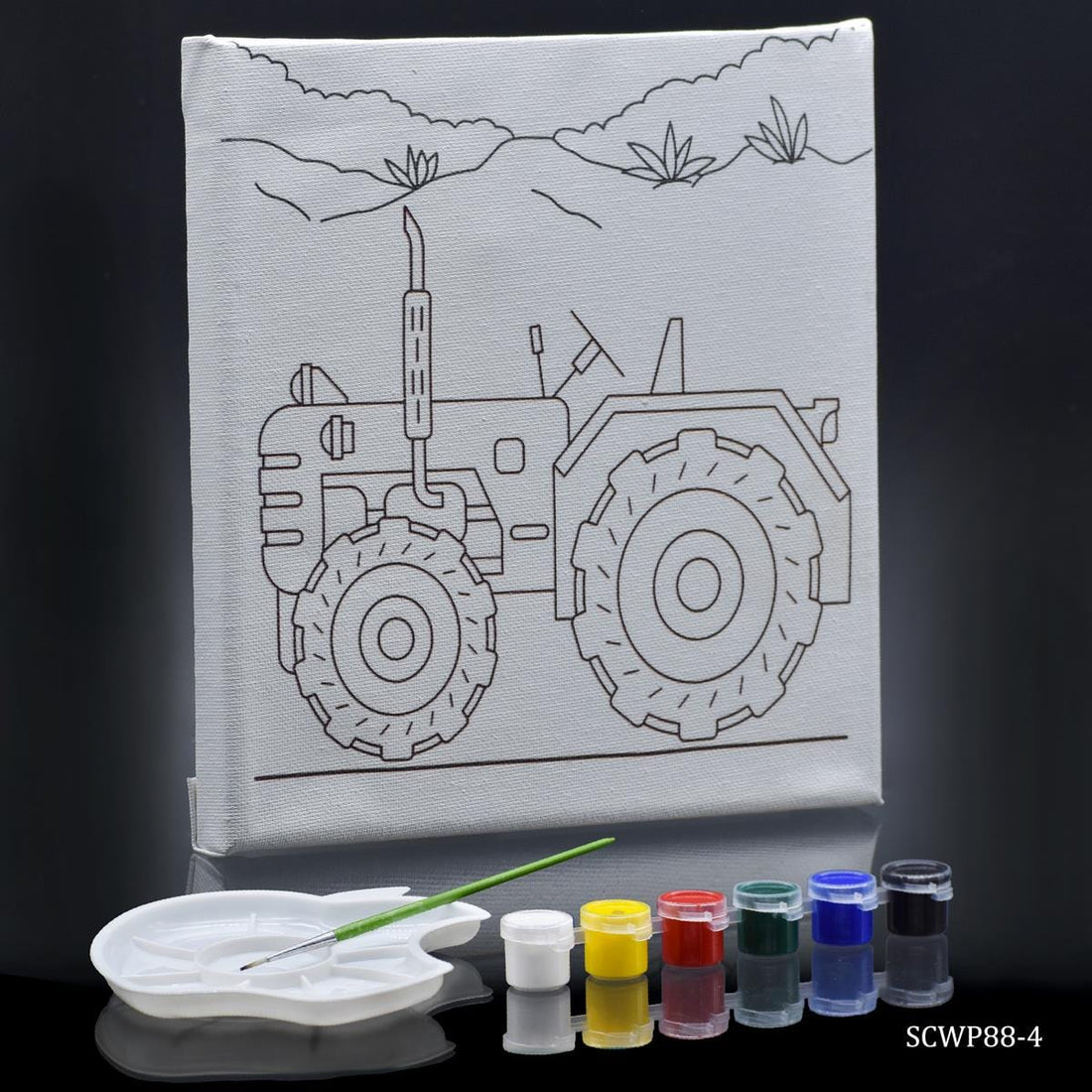 jags-mumbai Canvas DIY Painting Kit: Stretched Canvas with Pre-drawn Pictures and Free Colors 8x8 Inches