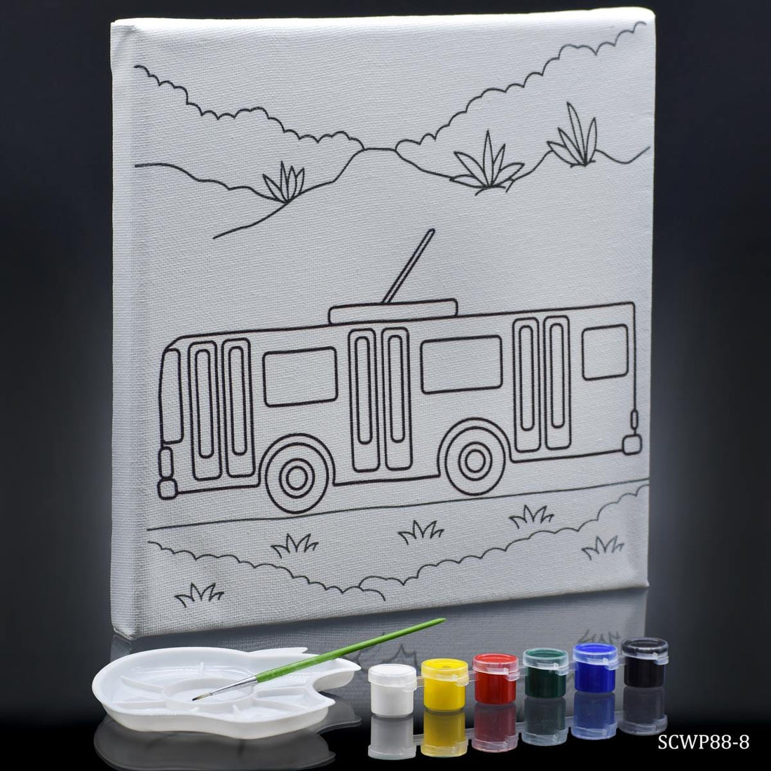 jags-mumbai Canvas DIY Painting Kit: Stretched Canvas with Pre-drawn Pictures and Free Colors 8x8 Inches