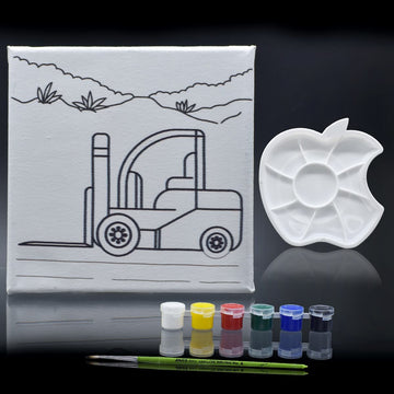 DIY Painting Kit: Stretched Canvas with Pre-drawn Pictures and Free Colors 8x8 Inches
